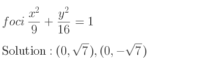 The foci (x^2)/9+(y^2)/(16)=1 is (0,sqrt(7)),(0,-sqrt(7))